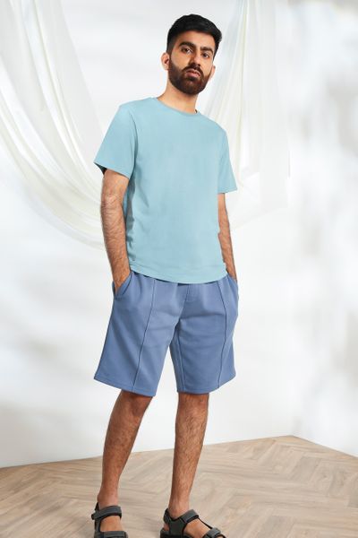 Blue Pin Tuck Shorts