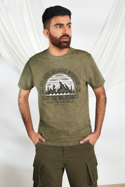 Khaki Mountain Washed Print T-Shirt