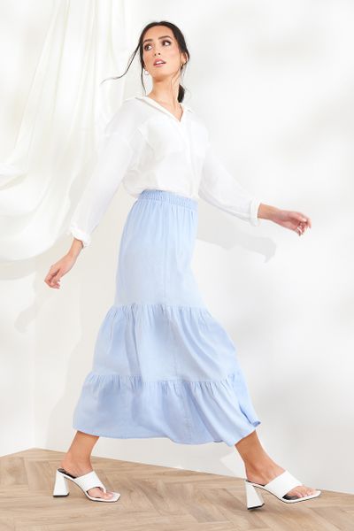 Online Exclusive Blue Tiered Skirt