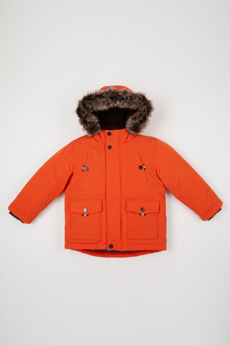 Orange Faux Fur Hood Coat