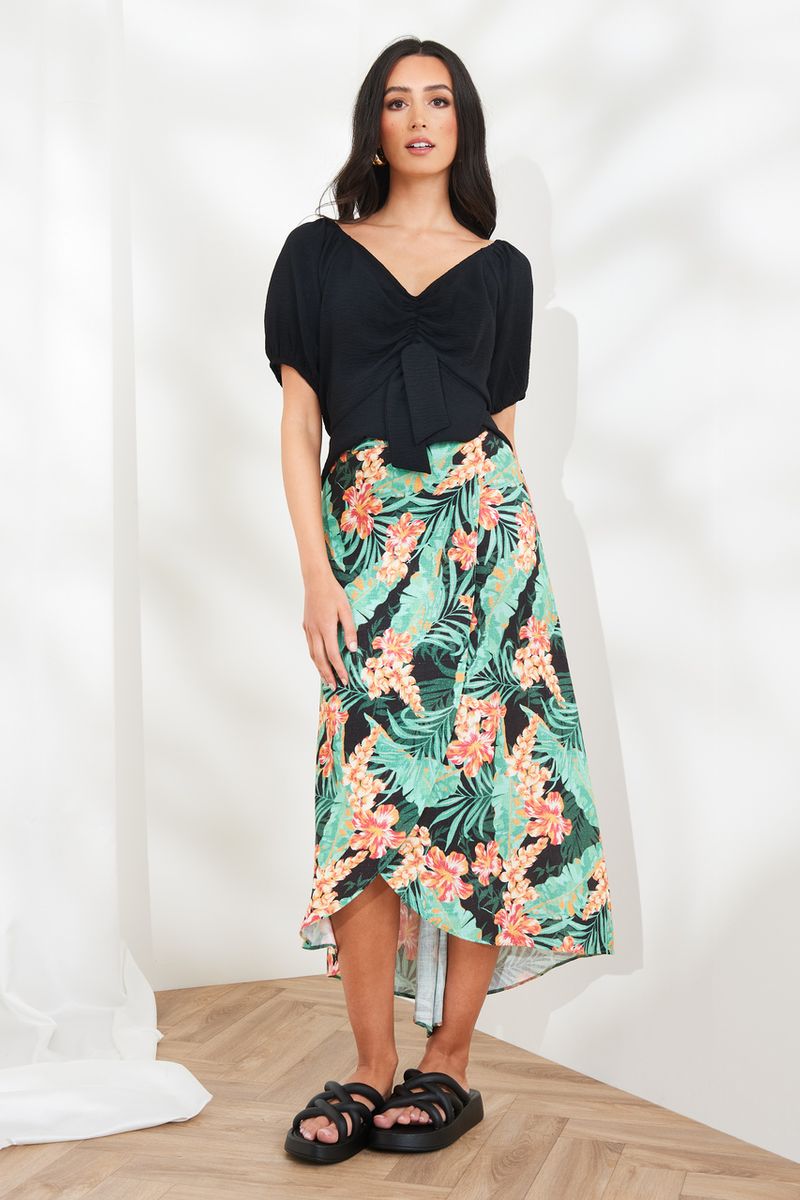 Tropicana Print Wrap skirt