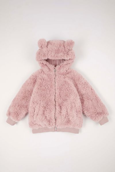 Pink Hooded Faux Fur Jacket