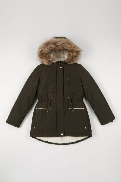 Khaki Faux Fur Hood Coat