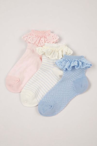 3 Pack Broderie Lace socks