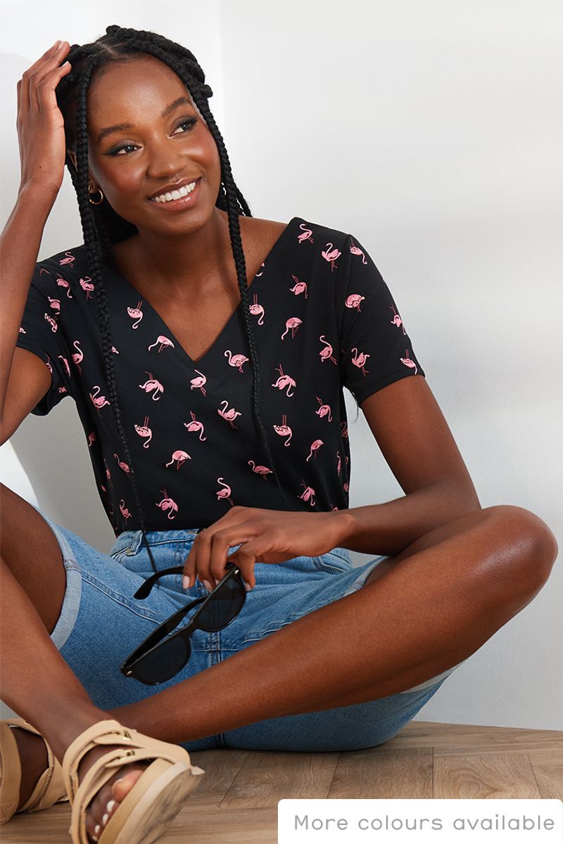 Flamingo Print Bardot Top
