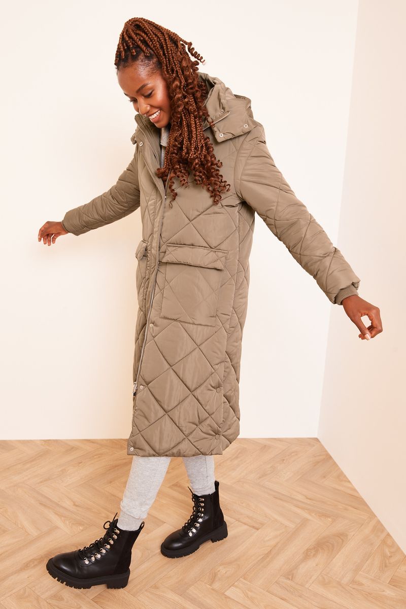 Taupe Longline Quilted coat