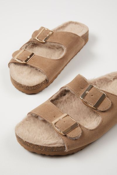 fur cork sandals