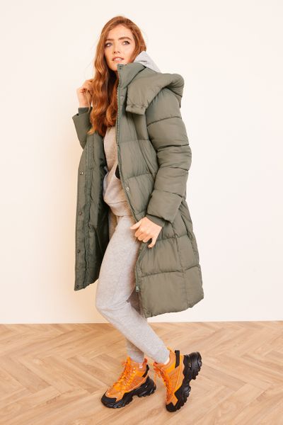 Sage Longline Cocoon Quilted Coat