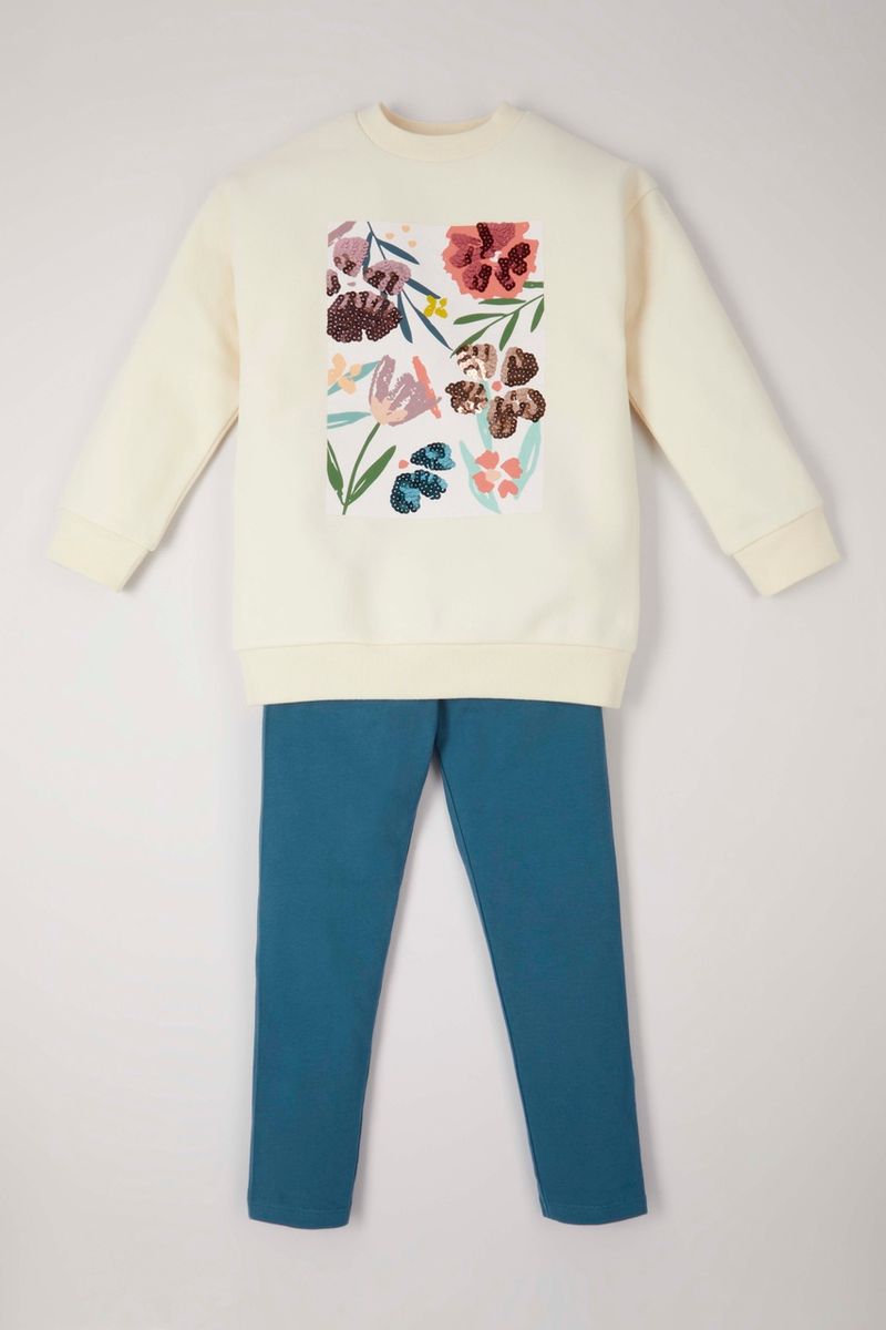 2 Piece Floral Sequin Sweatshirt & Leggings Set