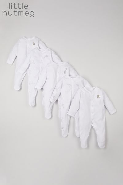 Little Nutmeg 5 Pack White Sleepsuits