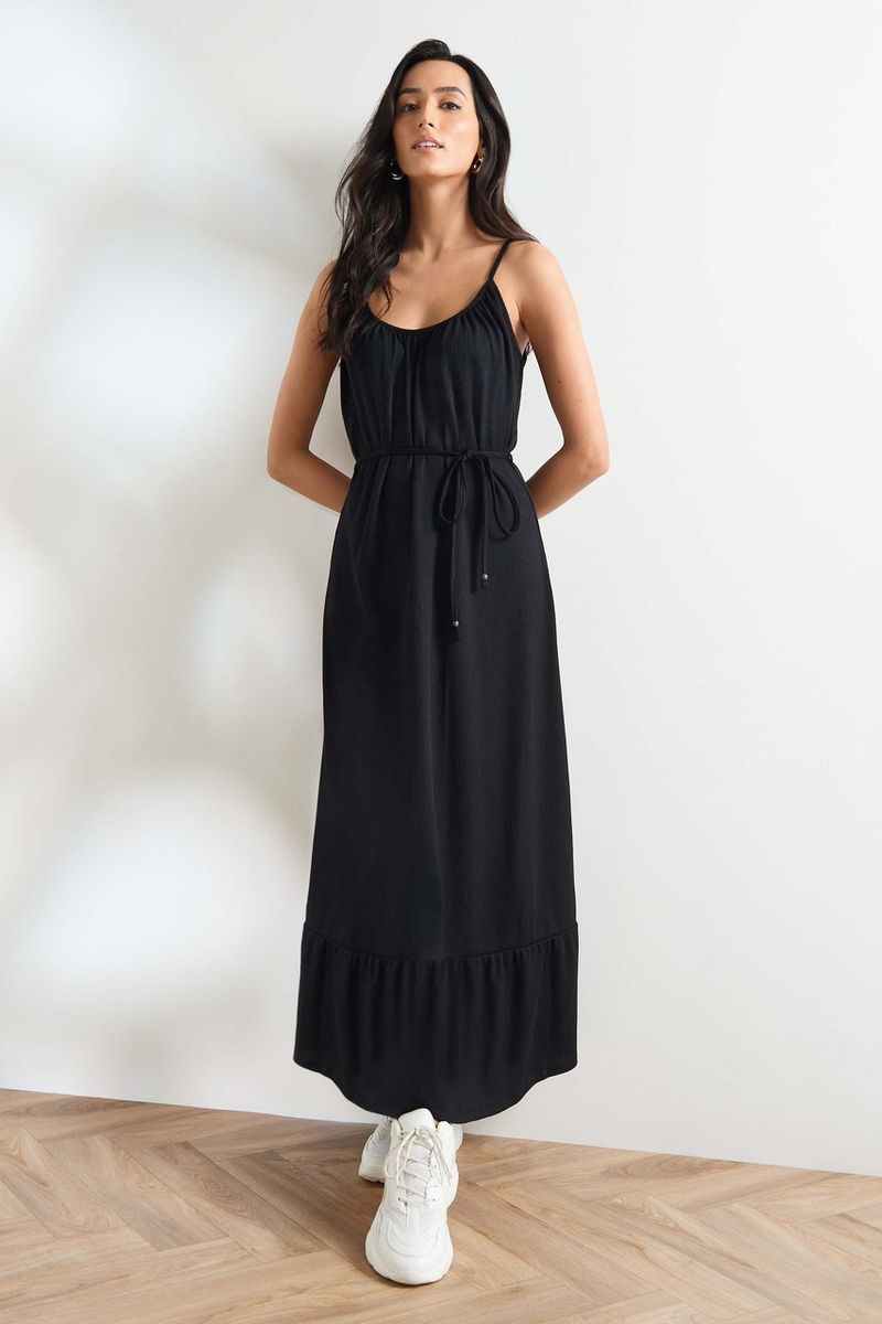 Online Exclusive Black Crinkle Dress