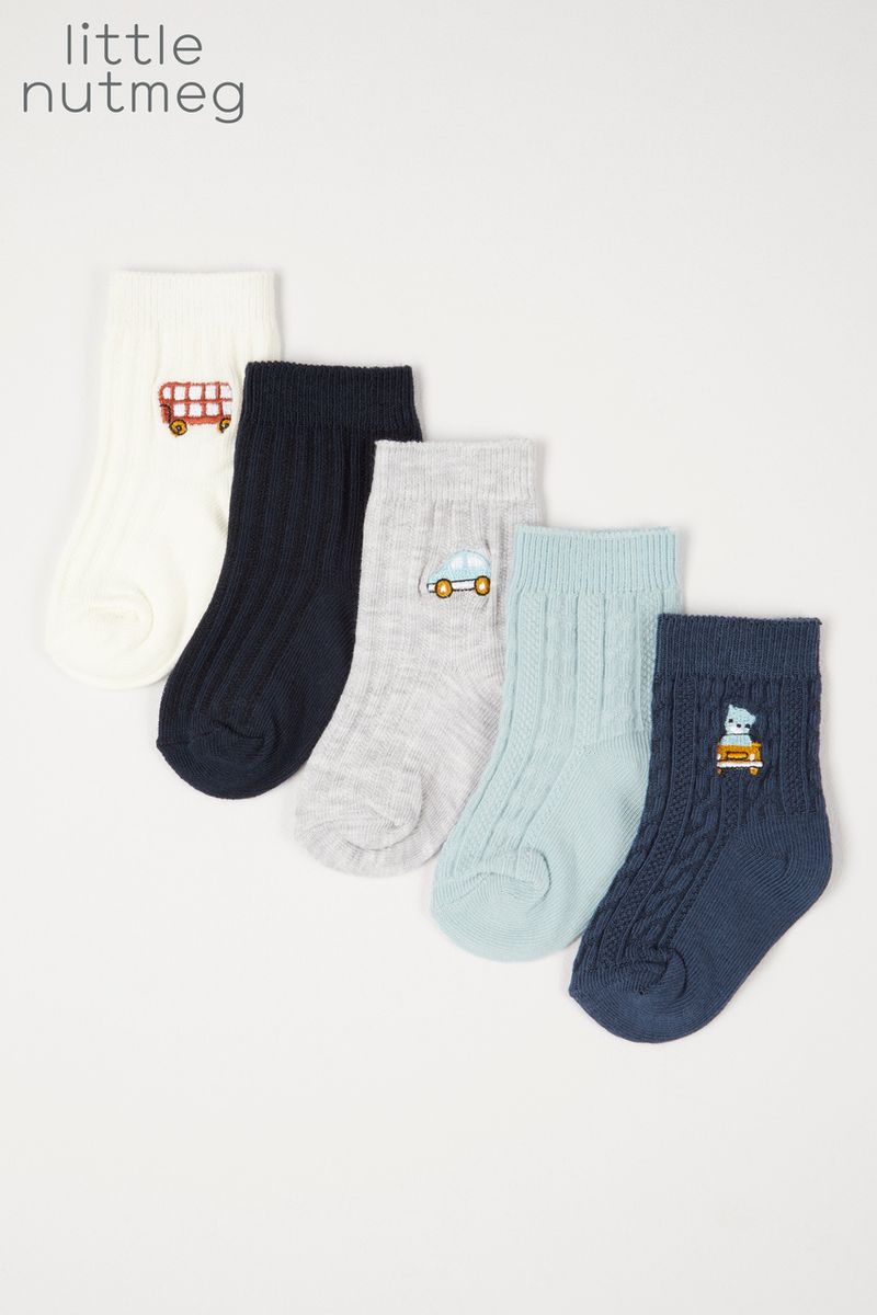 Little Nutmeg 5 Pack Ribbed Socks