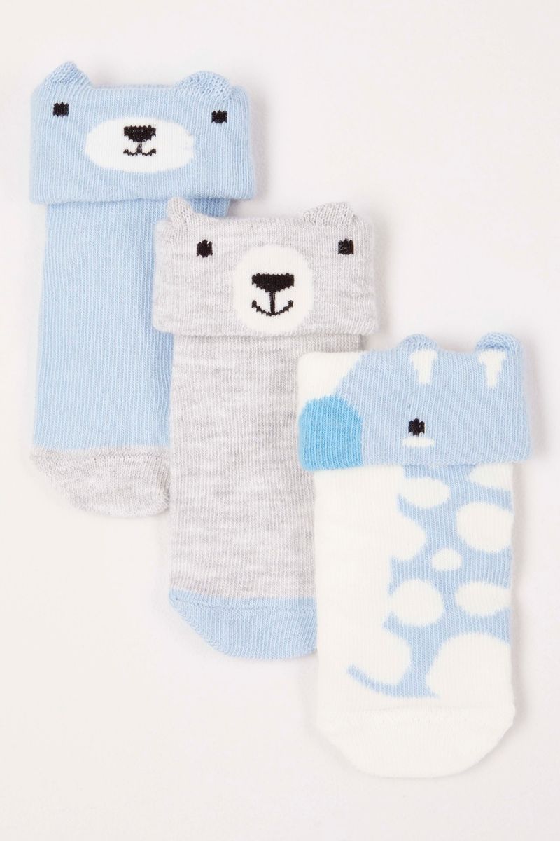3 Pack Blue Faces Socks