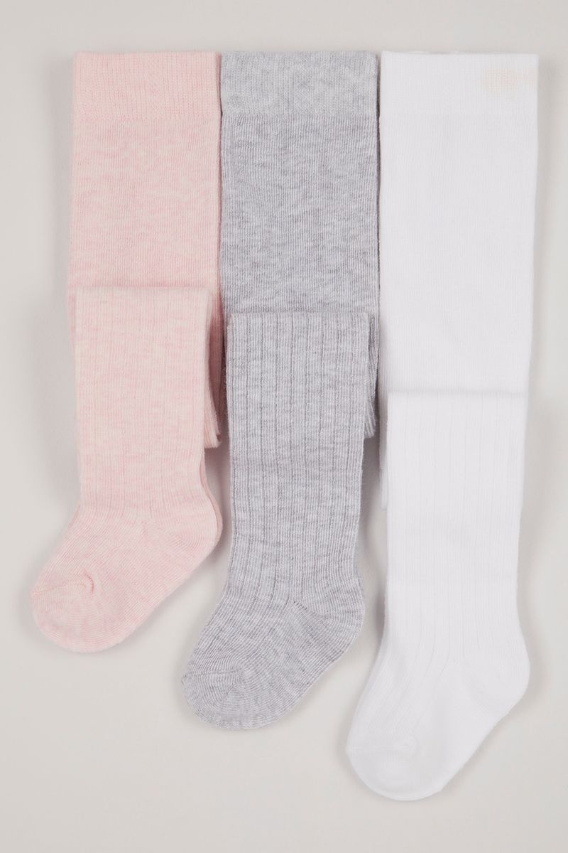 3 Pack Pink  Grey & Cream tights
