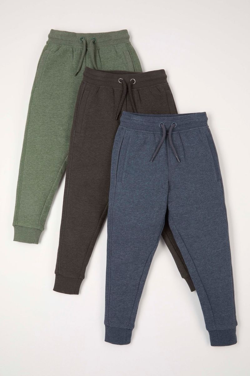 3 Pack Khaki Blue & Charcoal Joggers