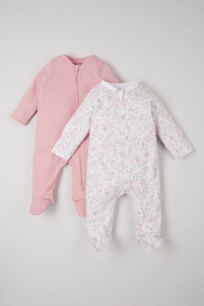2 Pack Pink Zip Sleepsuits