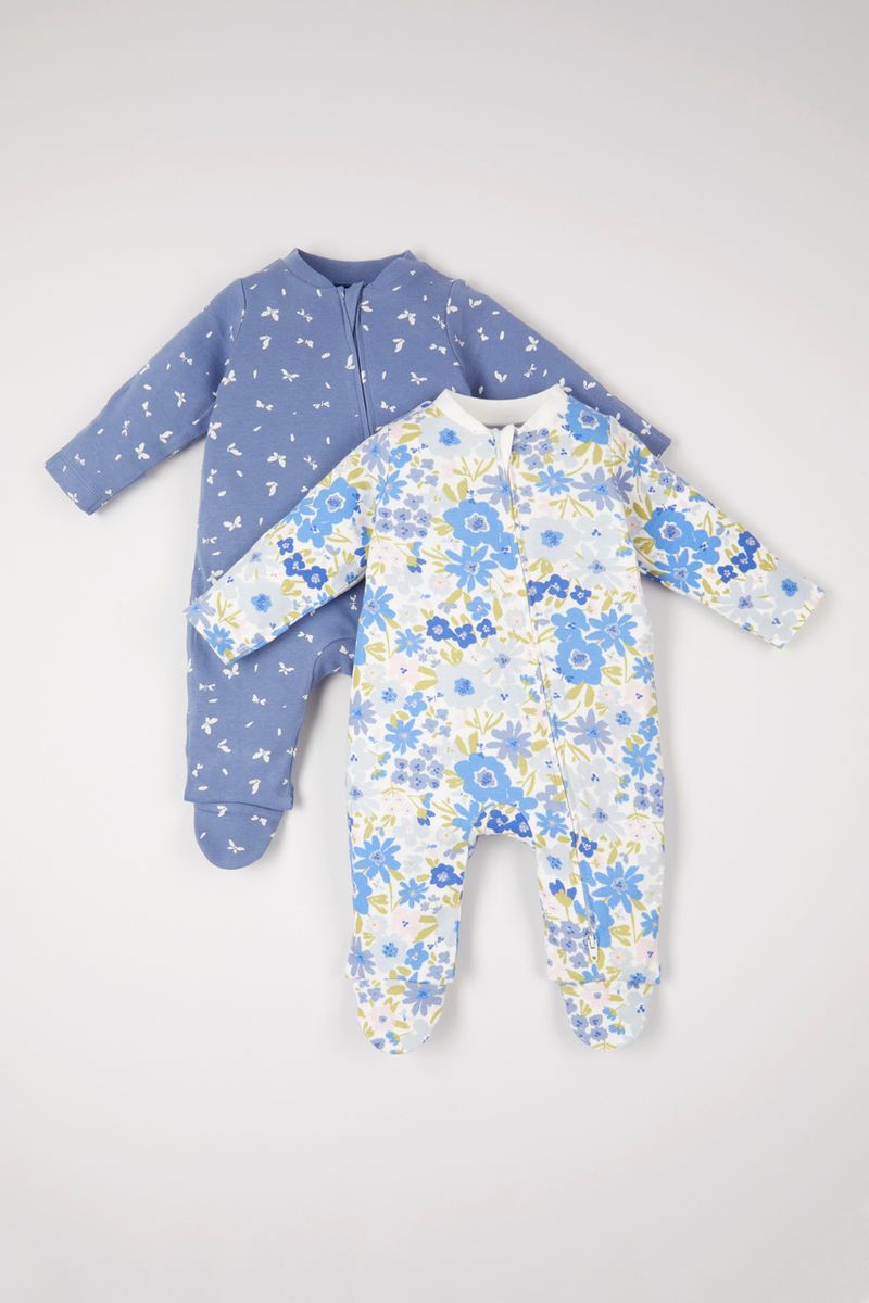 2 Pack Colourful Floral Zip Sleepsuits