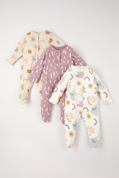 3 Pack Lilac Sleepsuits
