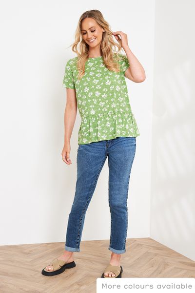 Green Flower Peplum T-shirt
