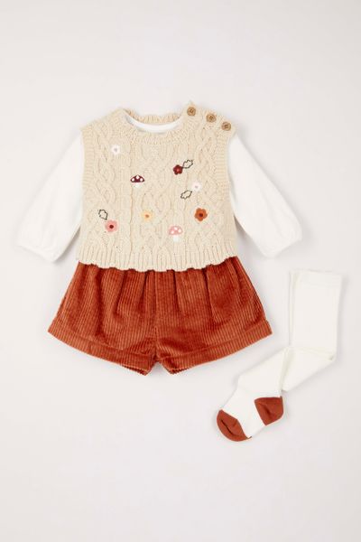 Embroidered Knitted Vest & Shorts Set