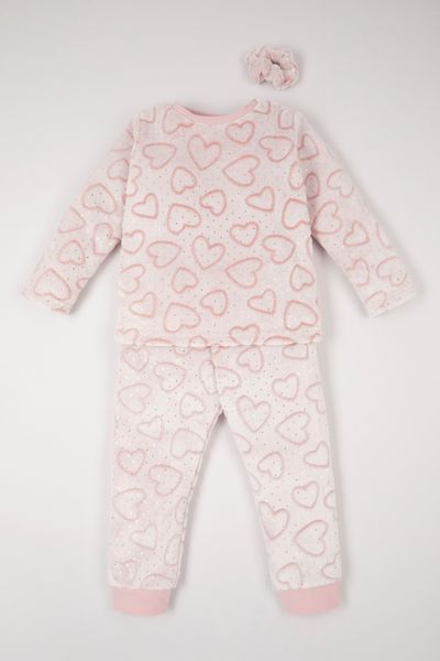 Pink Sparkle Heart Fleece Pyjamas & Scrunchie