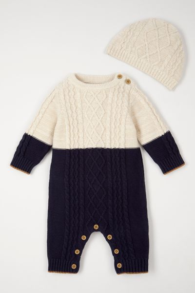 Cable Knit Romper with Hat