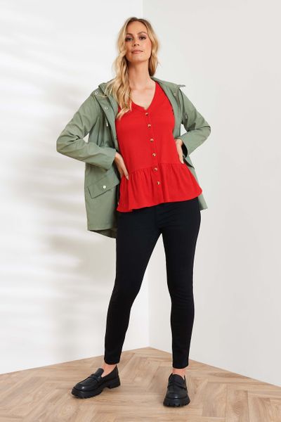 Red Crinkle Peplum Top