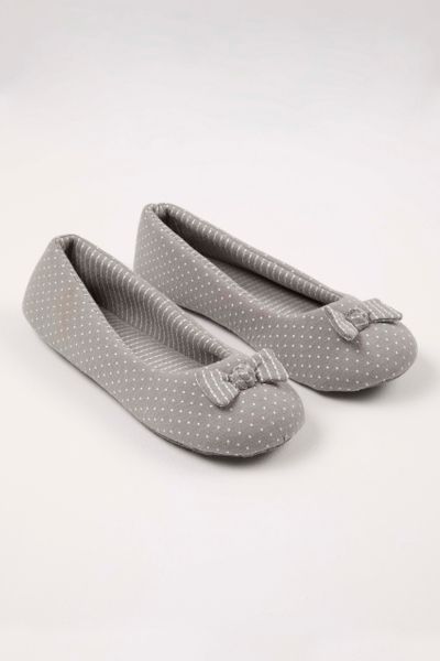 Grey Bow Ballet Slippers