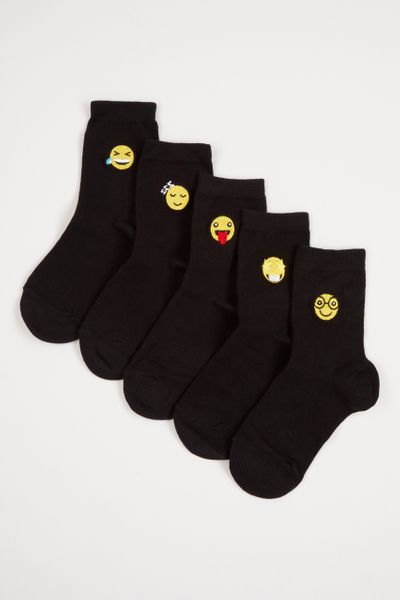 5 Pack Black Embroidered Face socks