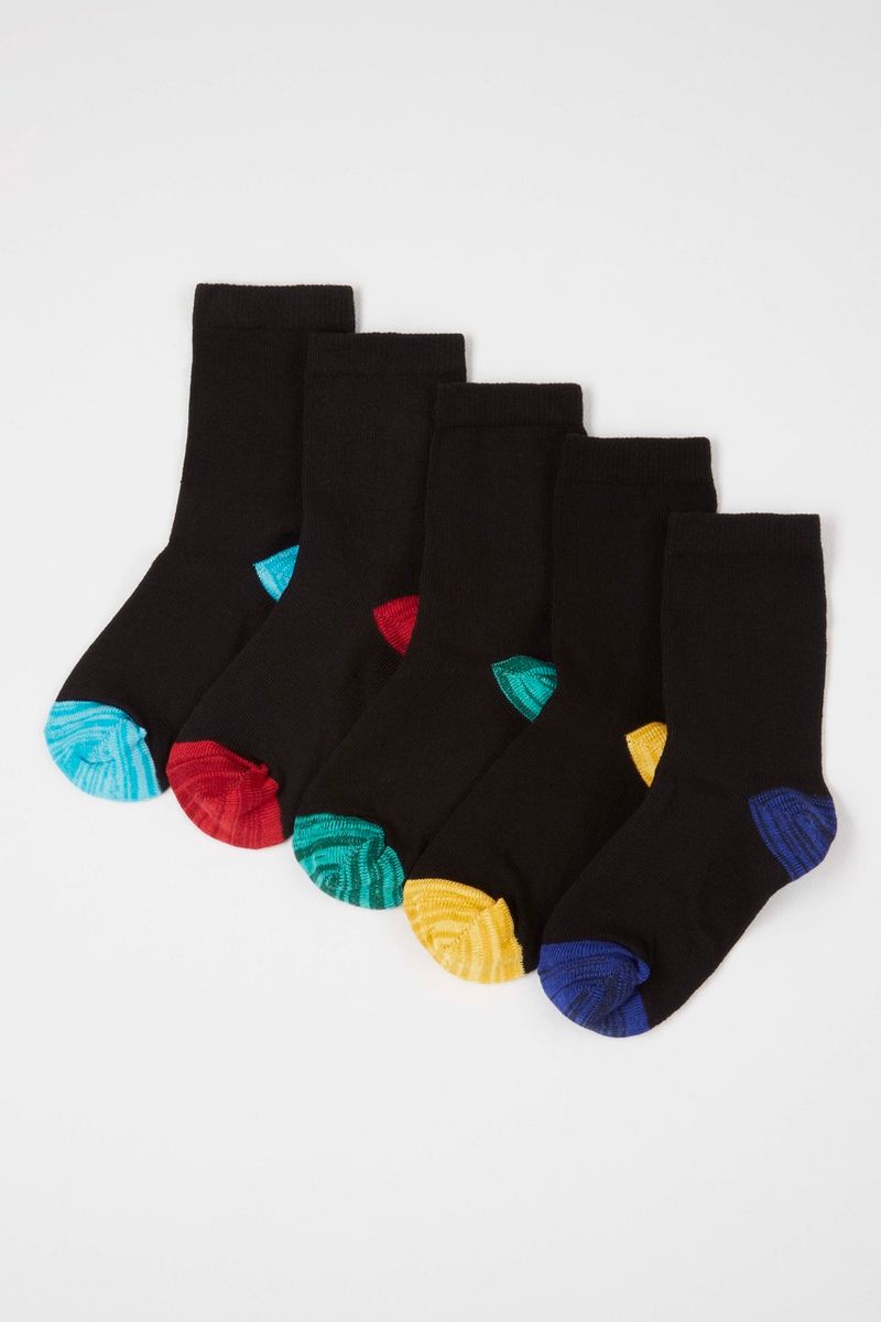 5 Pack Black Marl Heel & Toe socks