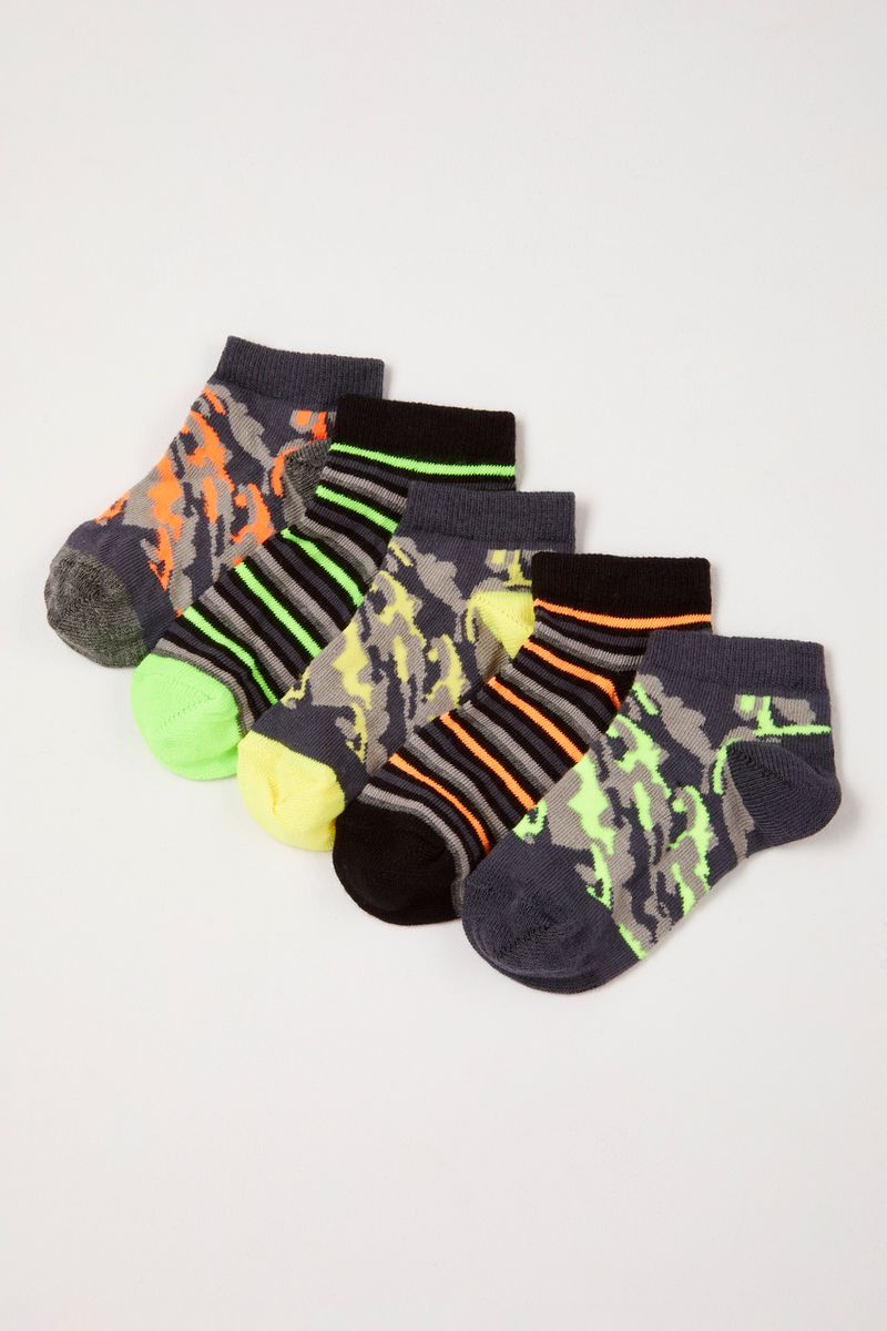 5 Pack Neon Camo Trainer Liner socks
