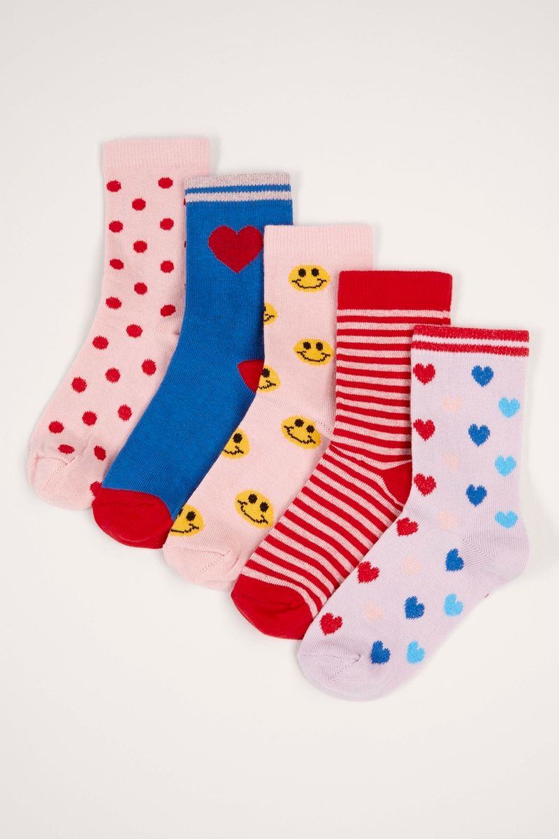 5 Pack Bright Hearts Socks