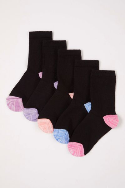 5 Pack Black Pastel Heel & Toe socks