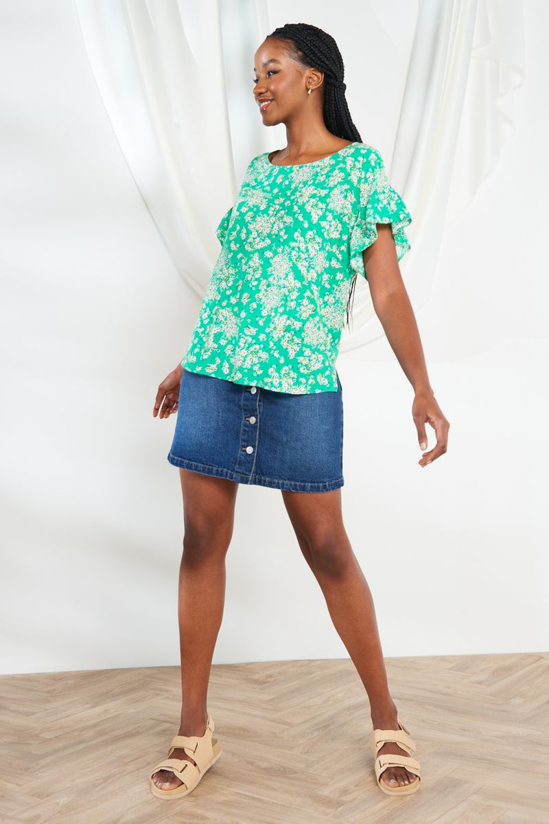 Green Floral Print top