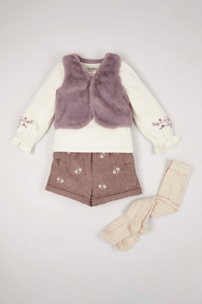 4 Piece Lilac Gilet Floral Embroidered Set