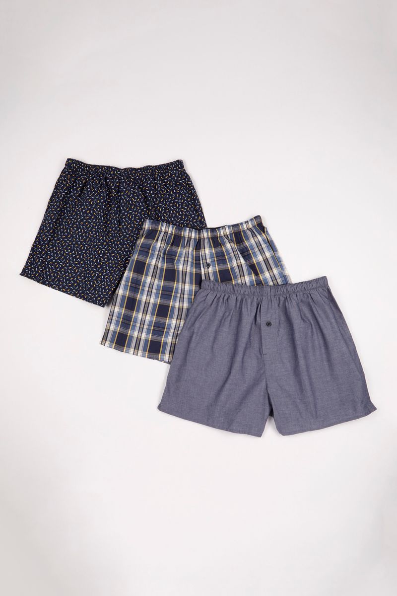 3 Pack Navy Check Boxers