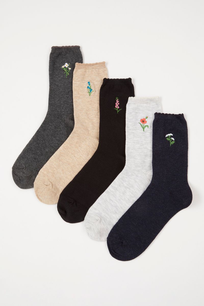 5 Pack Wildflower Embroidered Socks