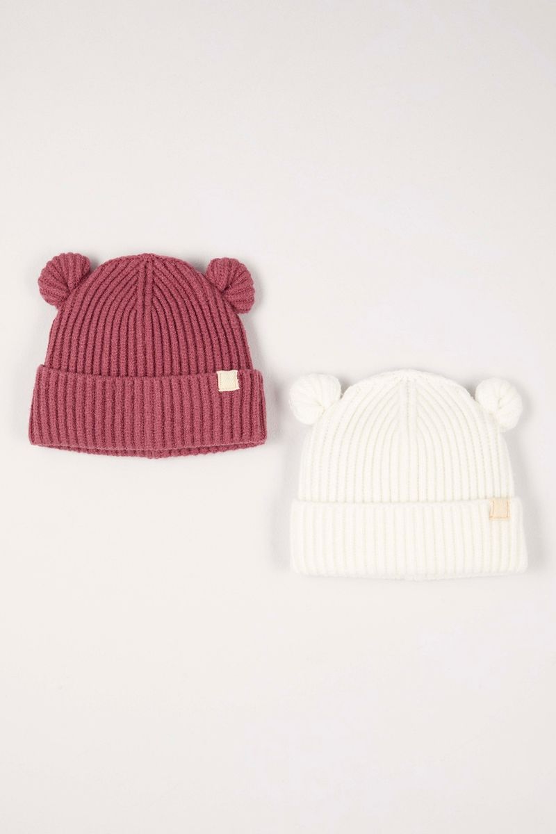 2 Pack Pink & Cream Beanie Hats