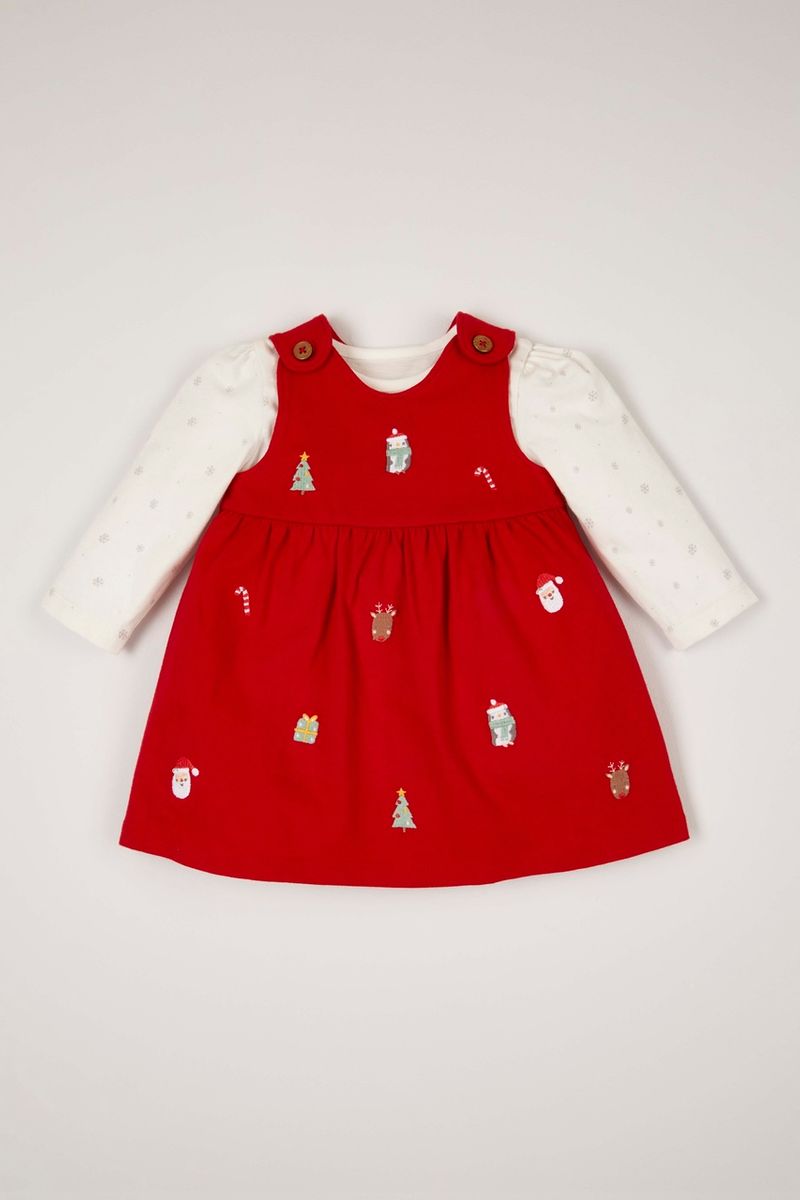 Embroidered Christmas Pinafore Set