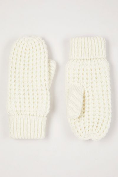 Cream Waffle Knitted Mittens