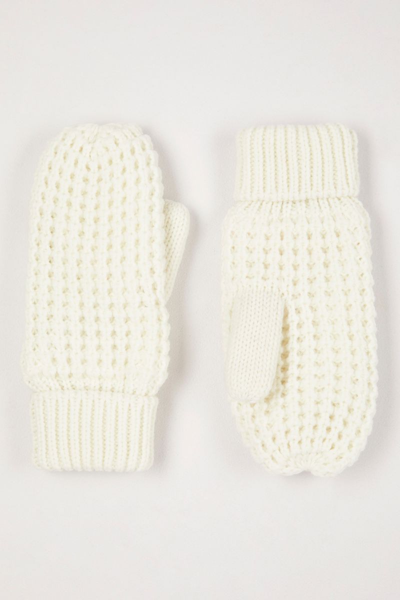 Cream Waffle Knitted Mittens