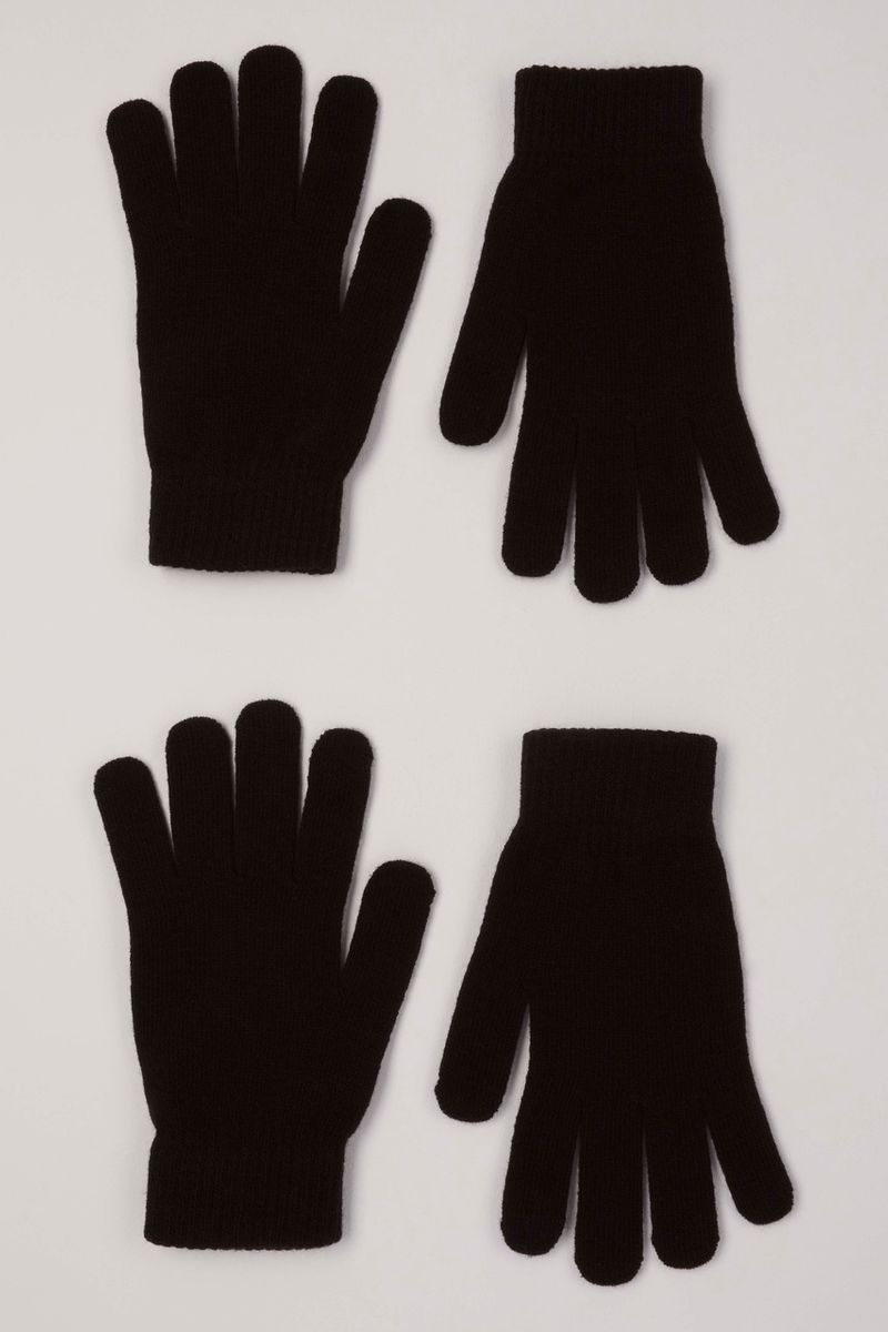 2 Pack Mens Black Gloves
