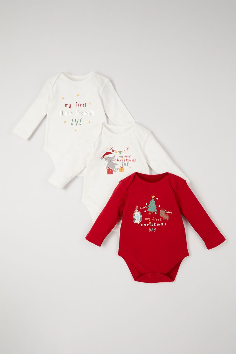 3 Pack My First Christmas Bodysuits