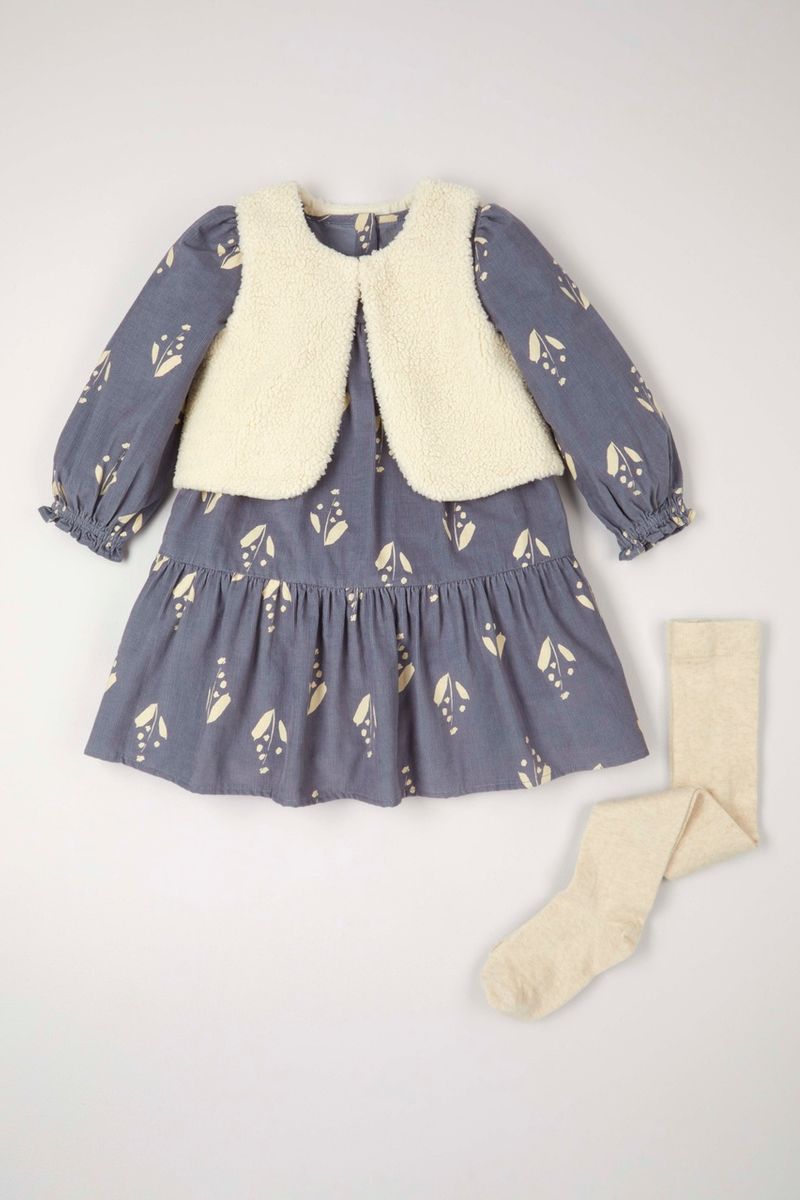 3 Piece Borg Gilet Dress Set