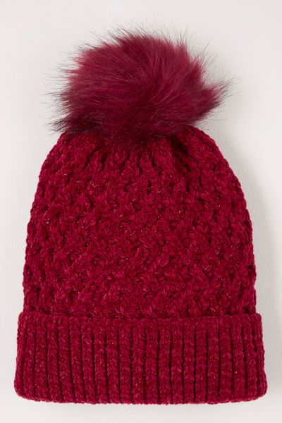 Red Glitter Chenille beanie hat