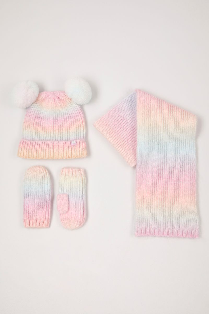 3 Piece Ombre Rainbow Beanie Hat set