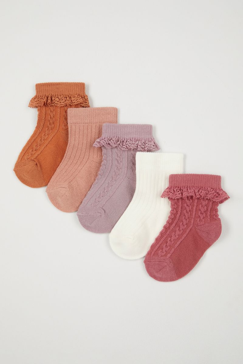 5 Pack Ruffle Cable Knit Socks