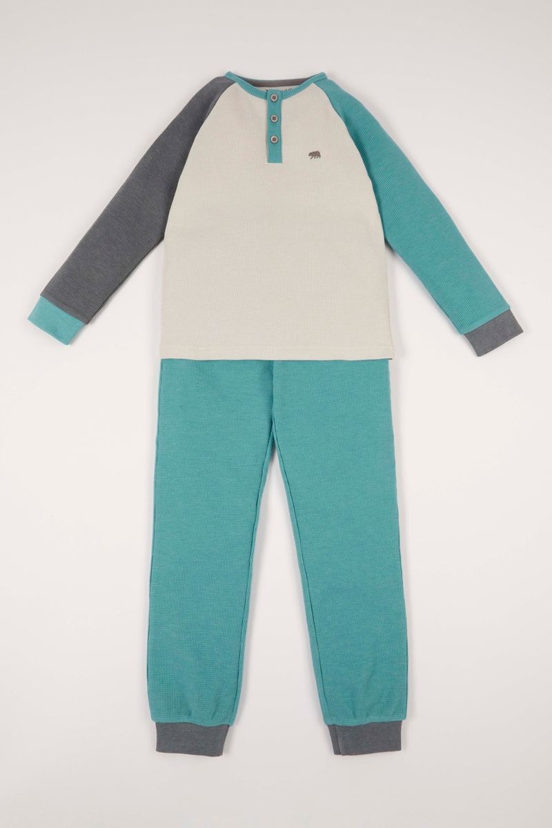 Teal Waffle Colour block pyjamas