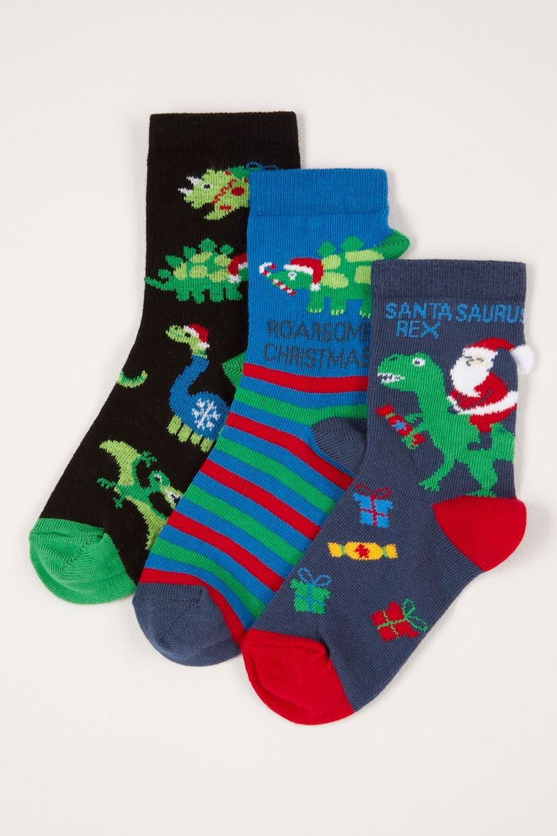 3 Pack Christmas Dino Socks