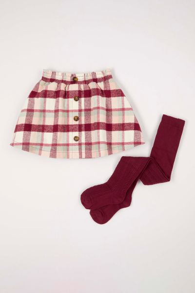 Check Skirt & Cable Knit Tights Set